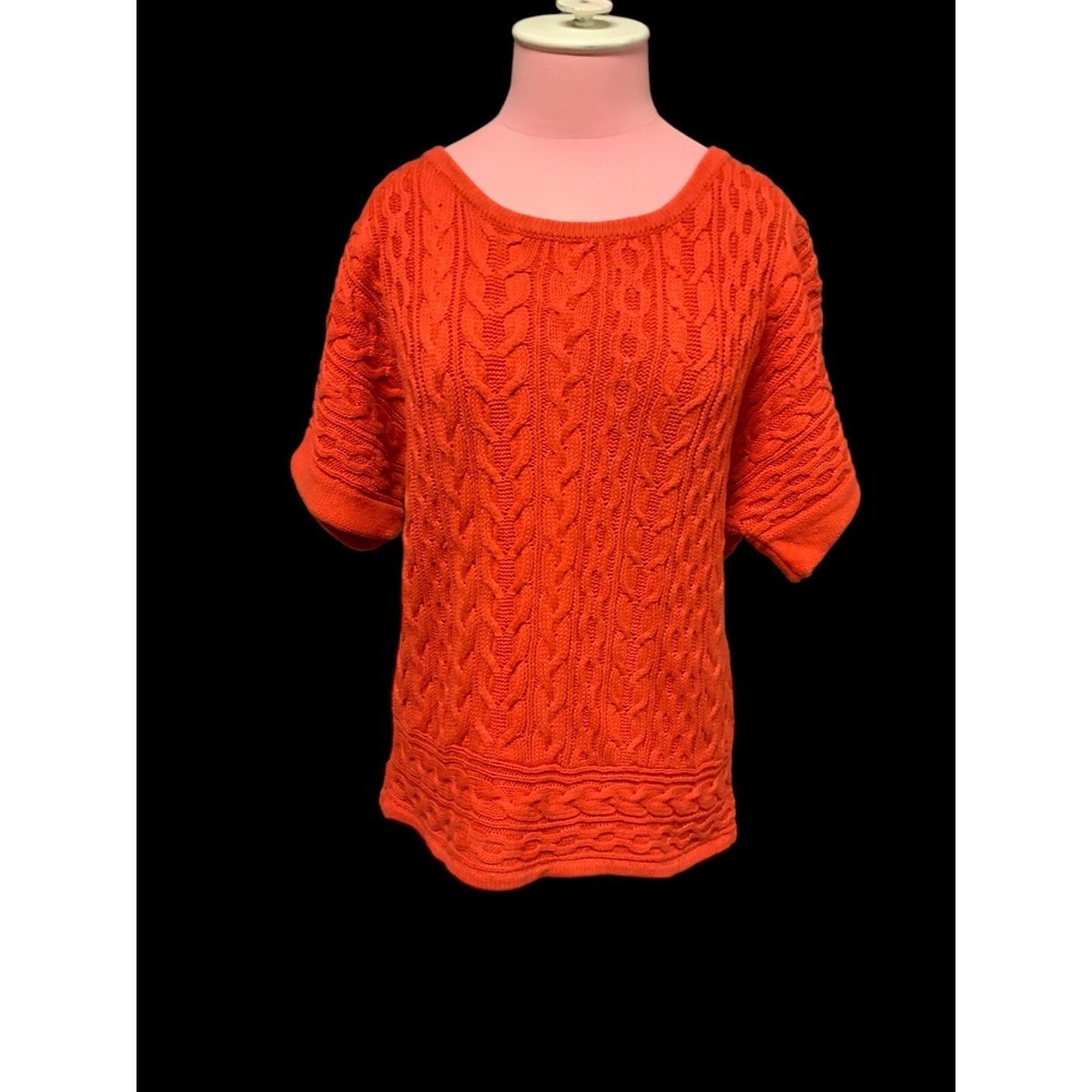 Banana Republic Ladies Red Vintage Cable Knit Sweater Sz L Rnd Neck 3/4 Sleeves